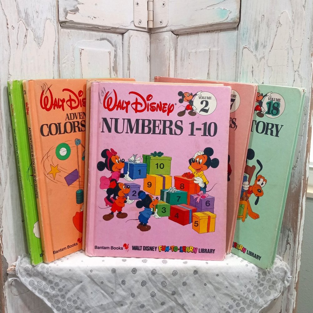 6 Vintage Walt Disney Children's Learning Books Vol. 2,3,4,5,17 & 18